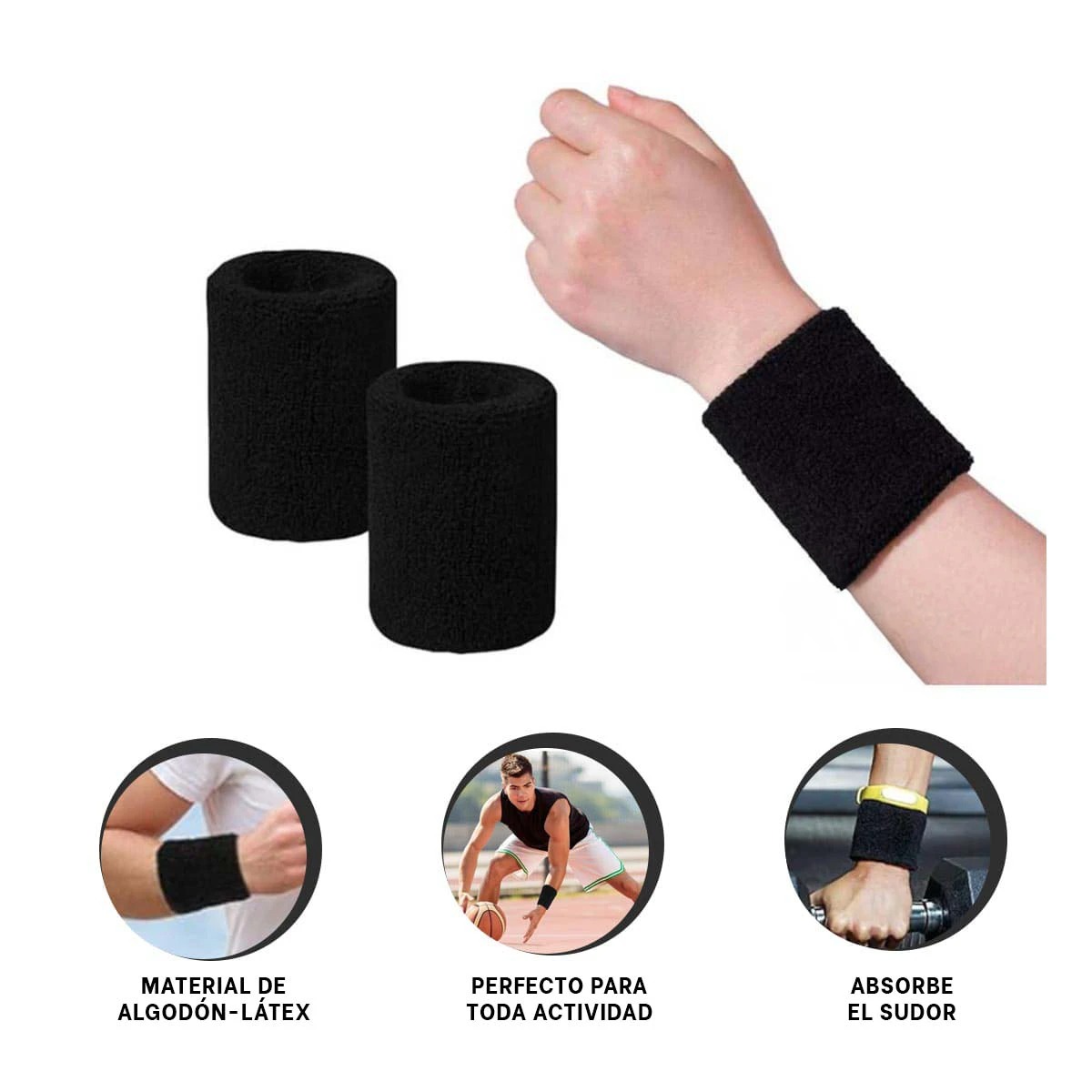 PULSERAS PARA TENIS ANTISUDOR NEGRO Y+GIFT STICKERS - 3