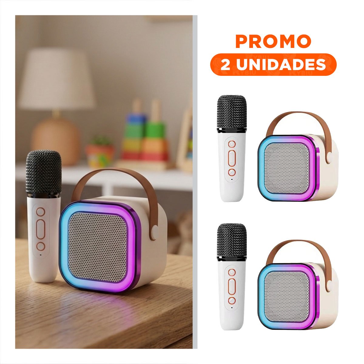 PACK2 SISTEMA PARLANTE PORTATIL BEIGE CON MICROFONO INALAMBRICO MINI RAPIDO Y ADAPTABLE - 1