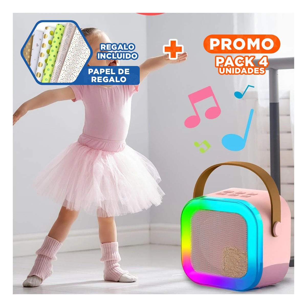 PACK4 EMISOR MINI ROSADO CON MICROFONO USB RAPIDO Y VERSATIL Y+PAPEL REGALO - 1