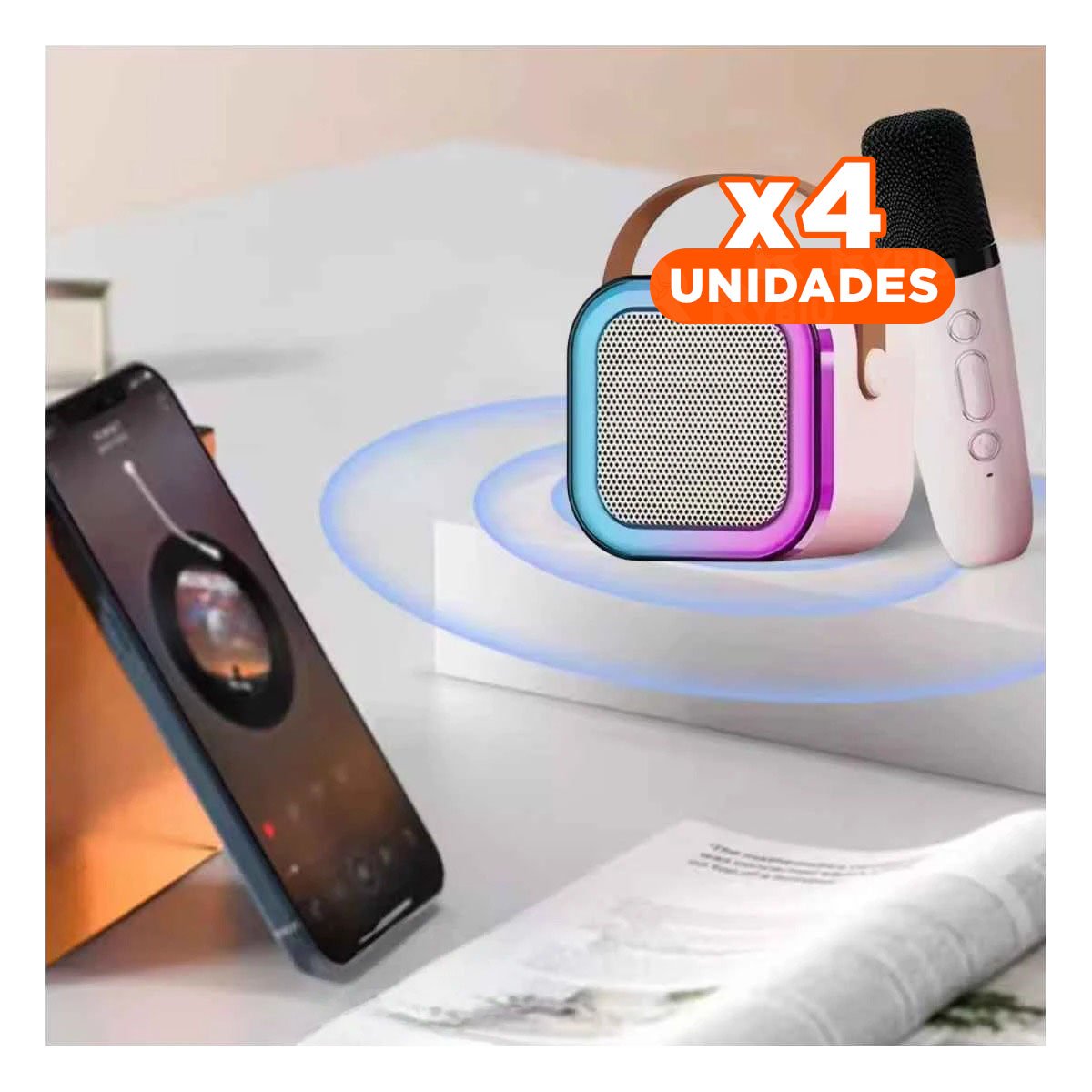 PACK4 BOCINA BEIGE CON MICROFONO INALAMBRICO MINI PORTATIL RECARGABLE EFICIENTE Y LIGERA - 1