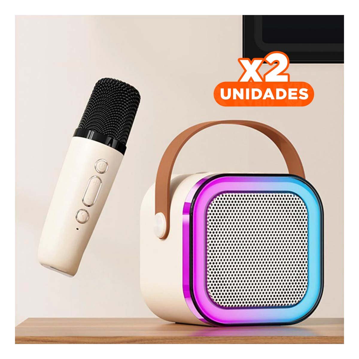 PACK2 SISTEMA PARLANTE USB BEIGE CON MICROFONO INALAMBRICO MINI FUNCIONAL Y+REGALO STICKER - 1
