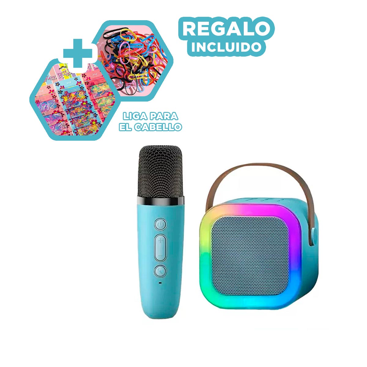 PACK6 PARLANTE DE BUEN SONIDO EN CELESTE Y+LIGAS DE REGALO - 1