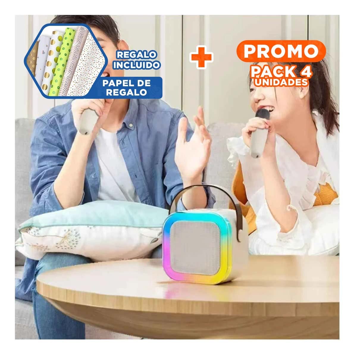 PACK4 BOCINA MINI BEIGE CON MICROFONO INALAMBRICO PORTATIL USB RAPIDA Y+PAPEL REGALO - 1