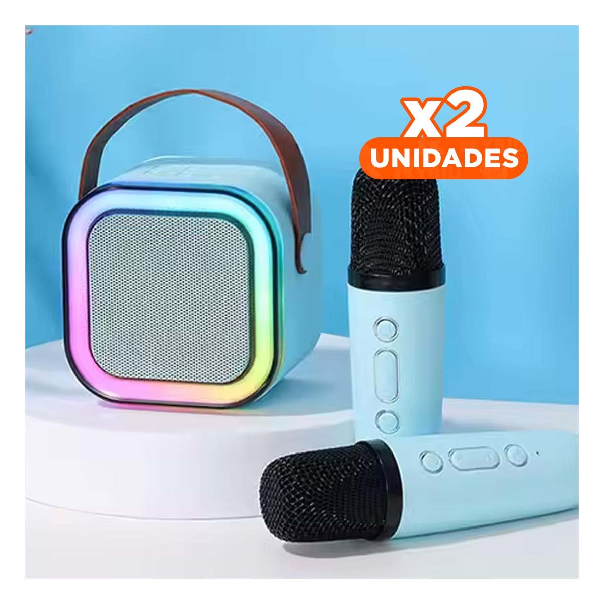 PACK2 EQUIPO INALAMBRICO CELESTE CON MICROFONO MINI PORTATIL AVANZADO Y+REGALO STICKER - 1