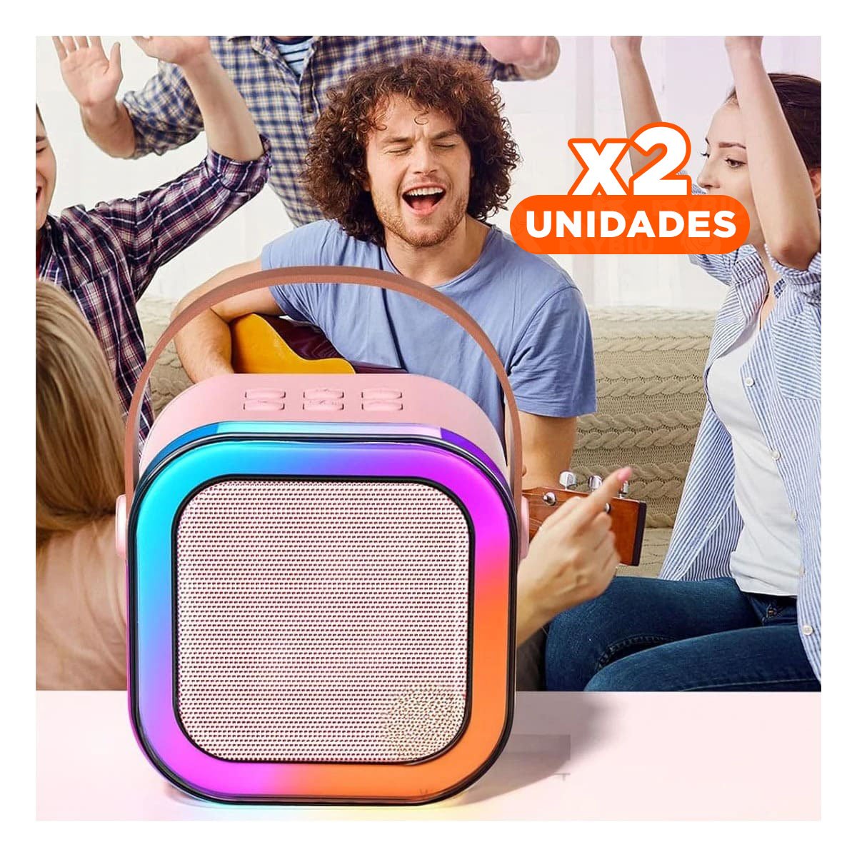 PACK2 EQUIPO INALAMBRICO ROSADO CON MICROFONO MINI PORTATIL FUNCIONAL Y LIGERO Y+REGALO STICKER - 1