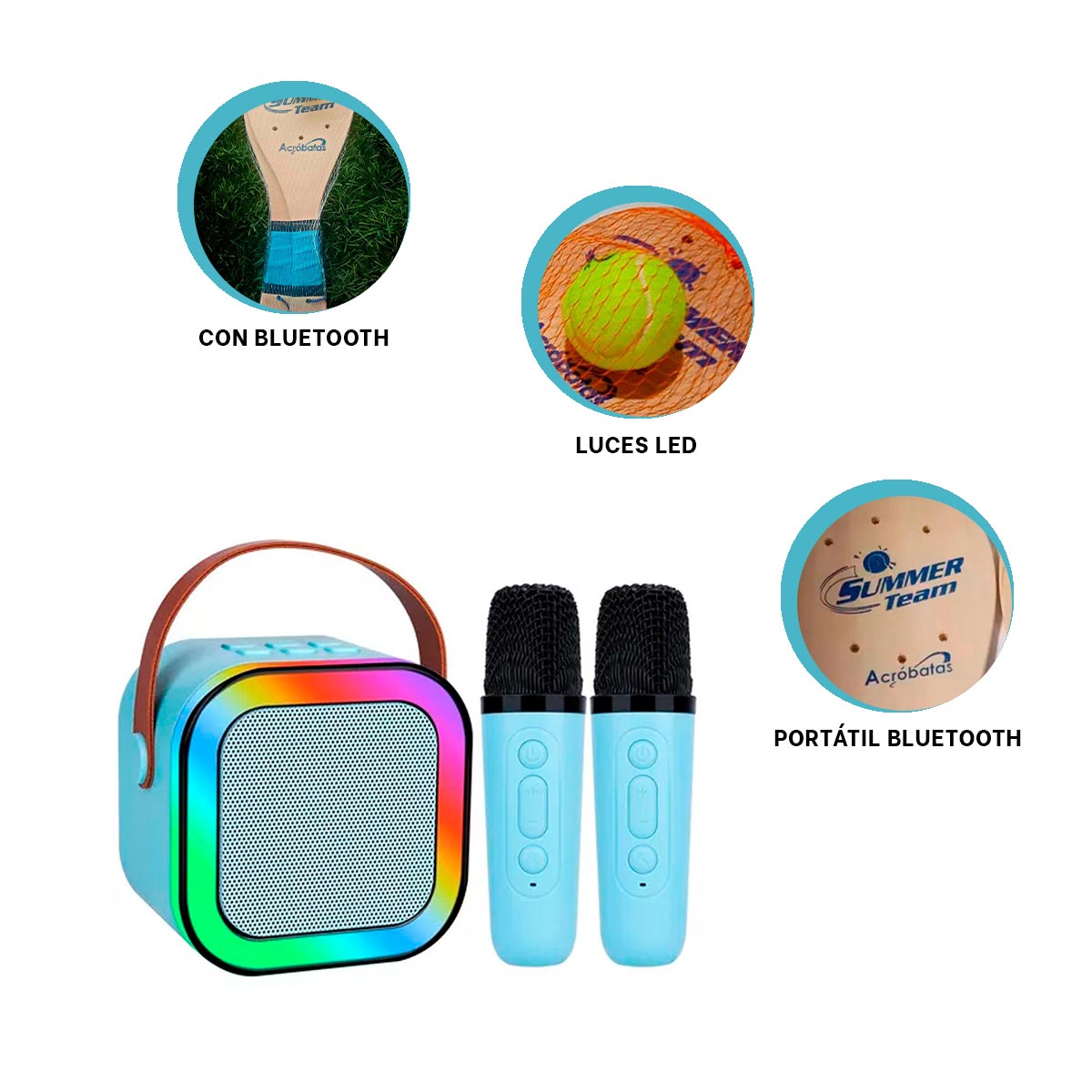 PACK4 ALTAVOZ CON LUCES LED EN CELESTE Y+LIGAS DE REGALO - 1