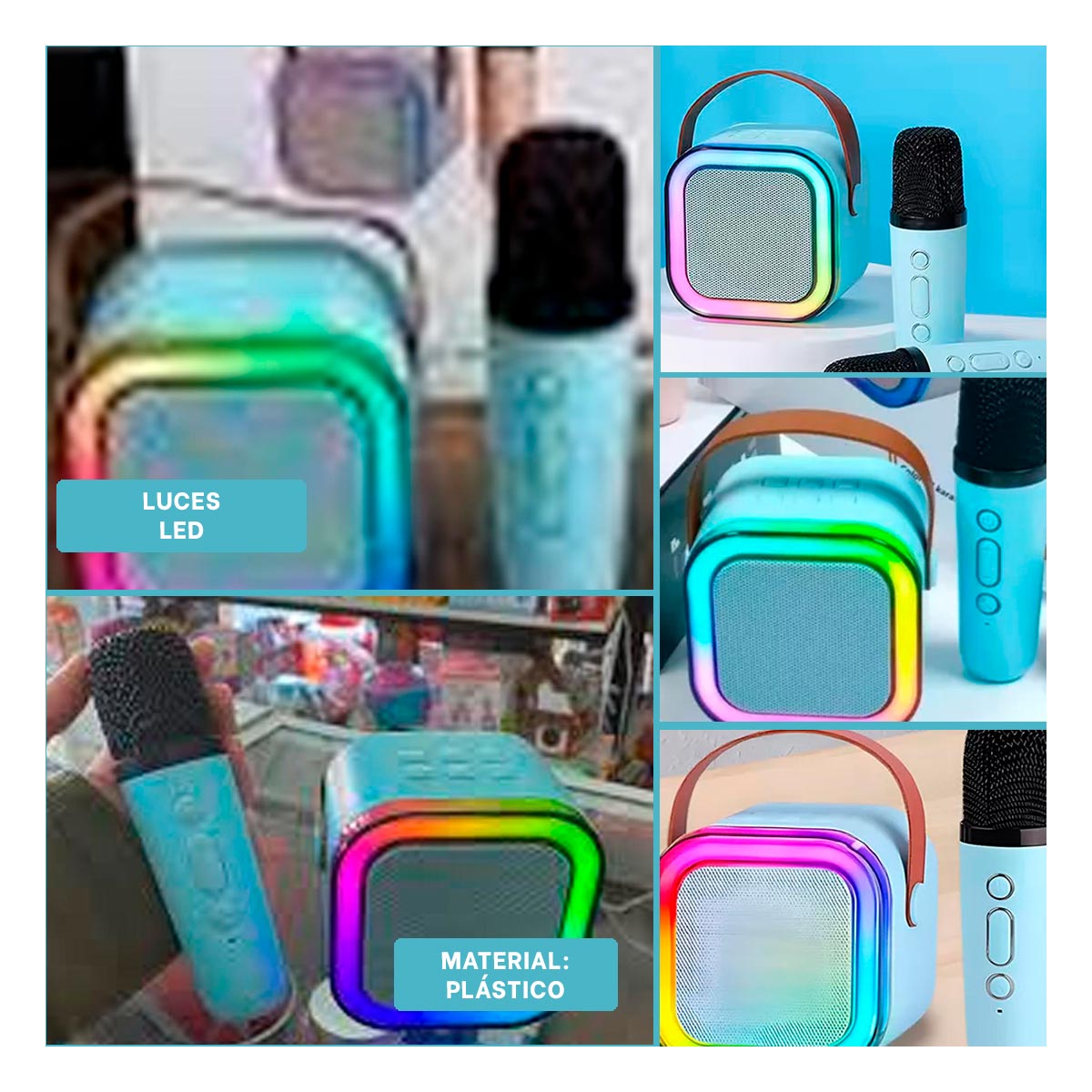 PACK4 ALTAVOZ CON LUCES LED EN CELESTE Y+LIGAS DE REGALO - 3