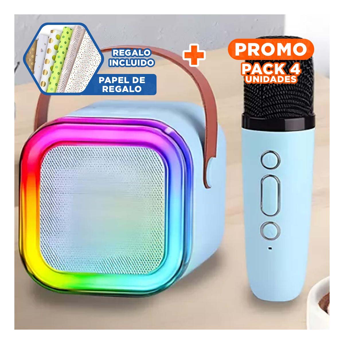 PACK4 EMISOR MINI CELESTE CON MICROFONO USB RAPIDO Y VERSATIL Y+PAPEL REGALO - 1