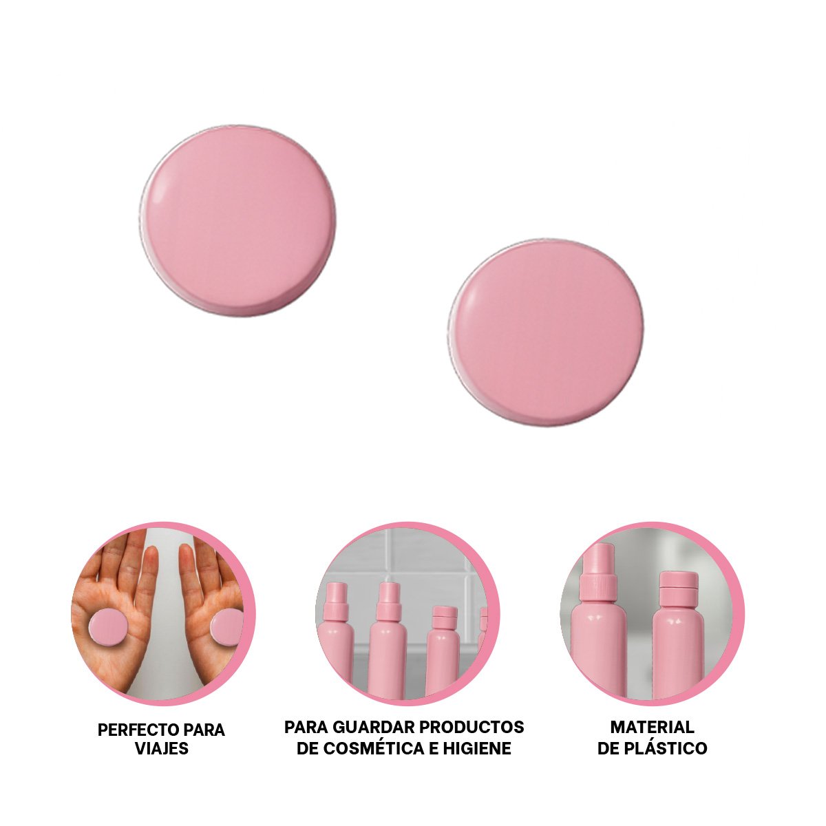 JUEGO DE FRASCOS PORTATILES 7 PIEZAS ROSADO PARA PRODUCTOS LIQUIDOS Y HIGIENICOS - 3