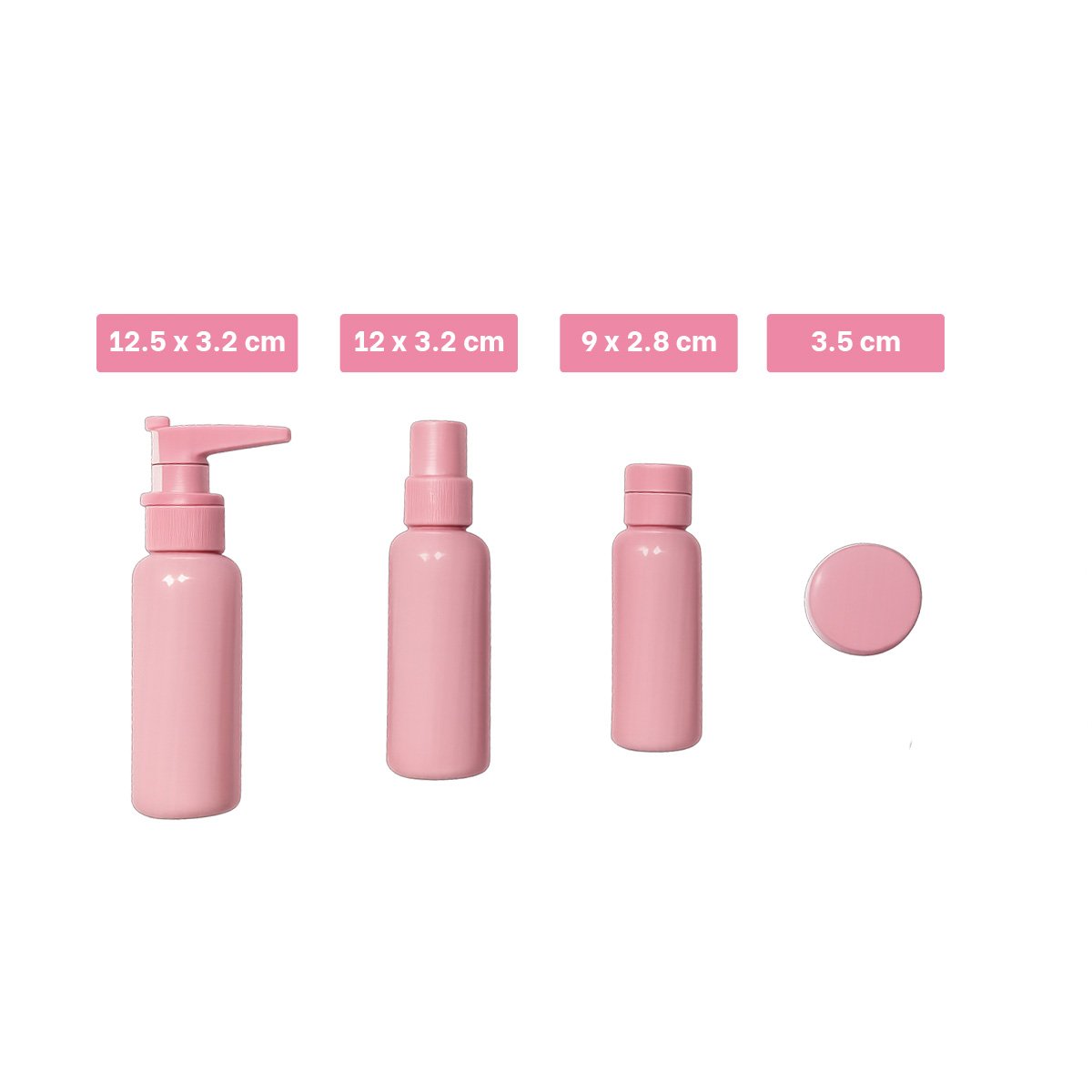 JUEGO DE FRASCOS PORTATILES 7 PIEZAS ROSADO PARA PRODUCTOS LIQUIDOS Y HIGIENICOS - 4