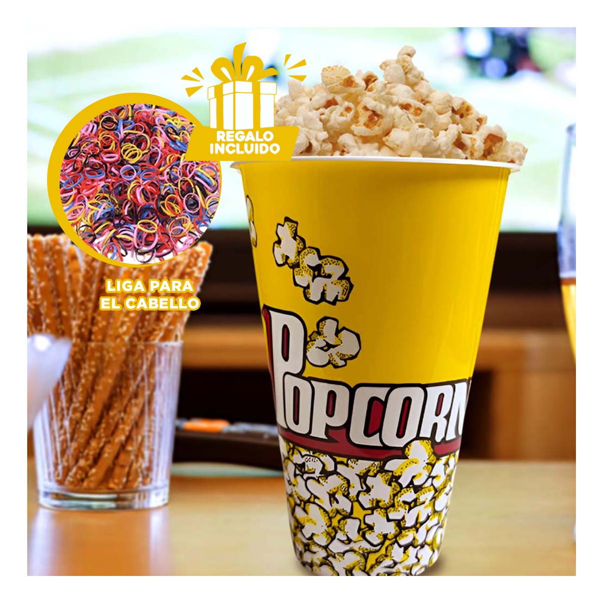 PACK12 BALDE DE PALOMITAS EN COLOR AMARILL Y+LIGAS DE REGALO - 1
