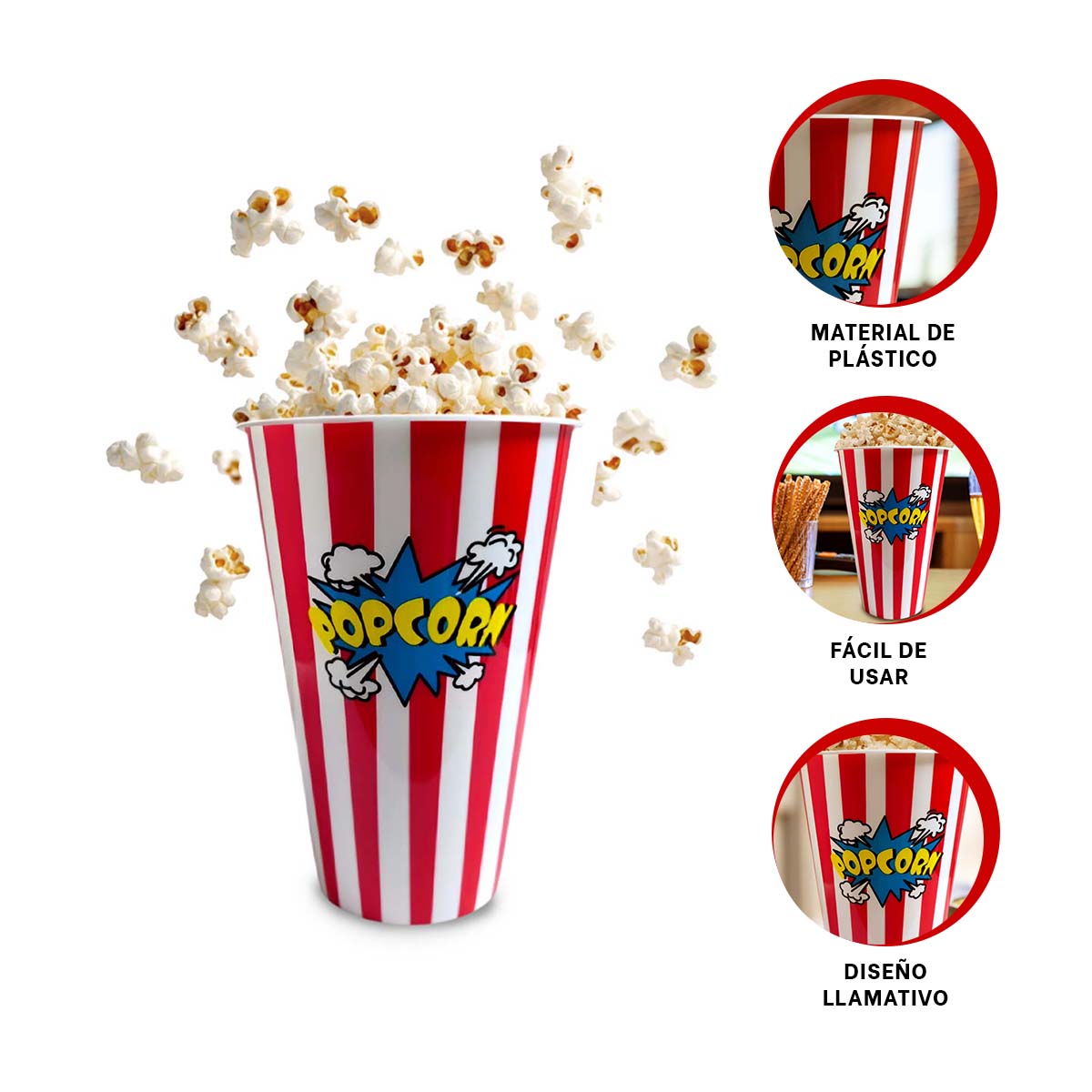 PACK12 BALDE PARA PALOMITAS EN ROJO Y+BANDERITAS ADHESIVAS - 3