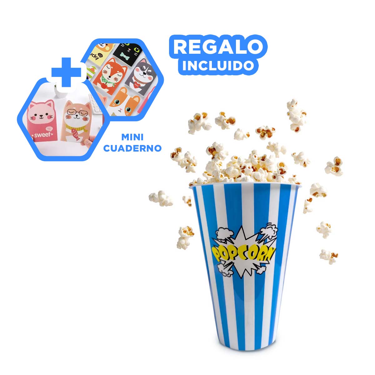 PACK6 CUBETA VASO POPCORN EN AZUL Y+REGALO AGENDITA - 1
