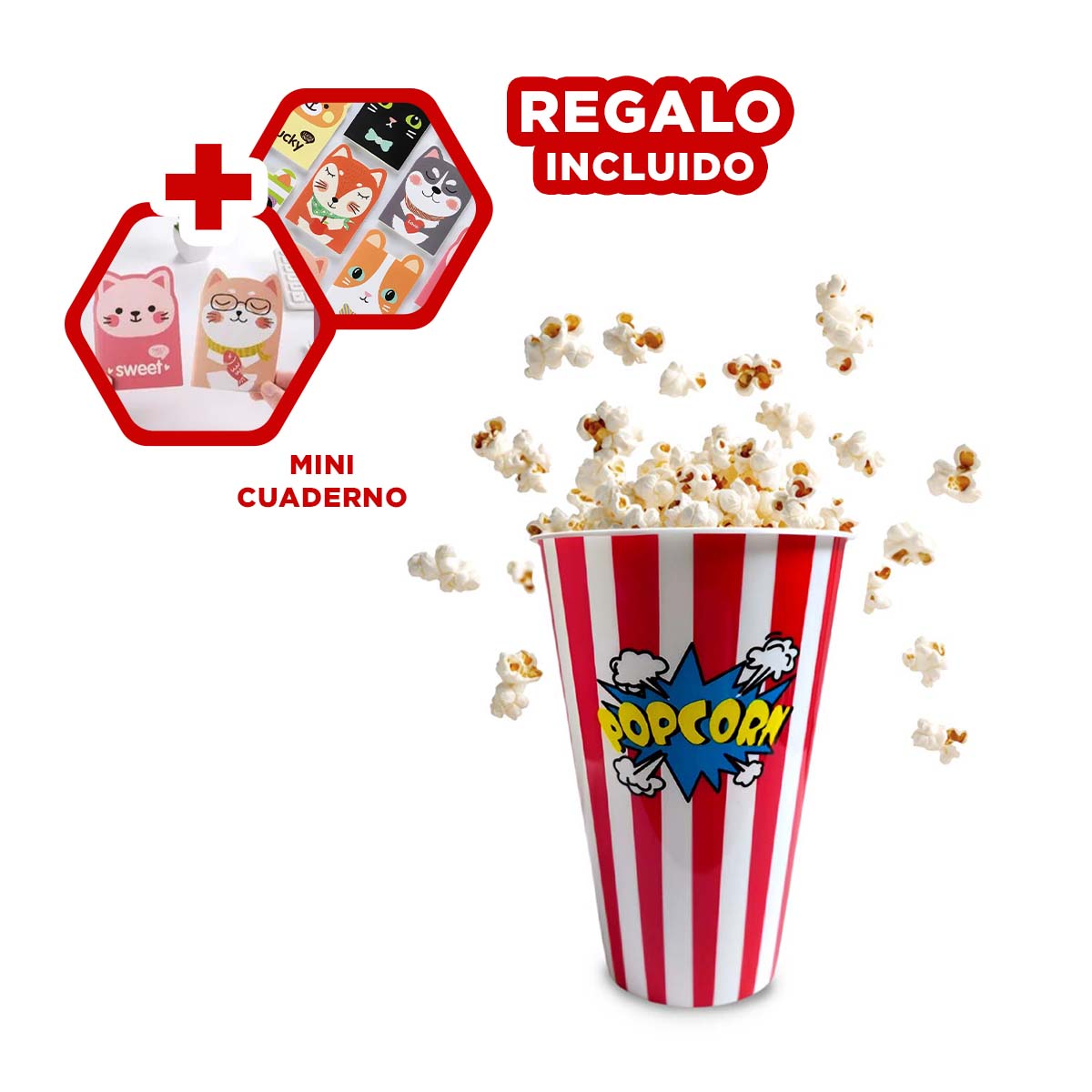 PACK6 CUBETA VASO POPCORN EN ROJO Y+REGALO AGENDITA - 1