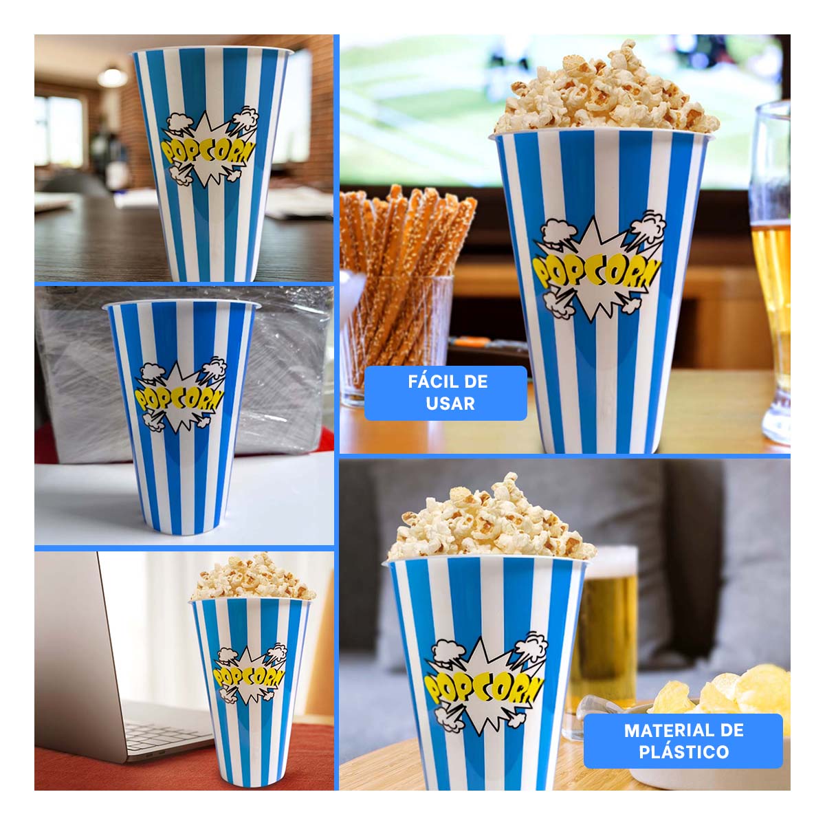 PACK12 BALDE UTIL PARA PALOMITAS EN AZUL Y+LIGAS DE REGALO - 3