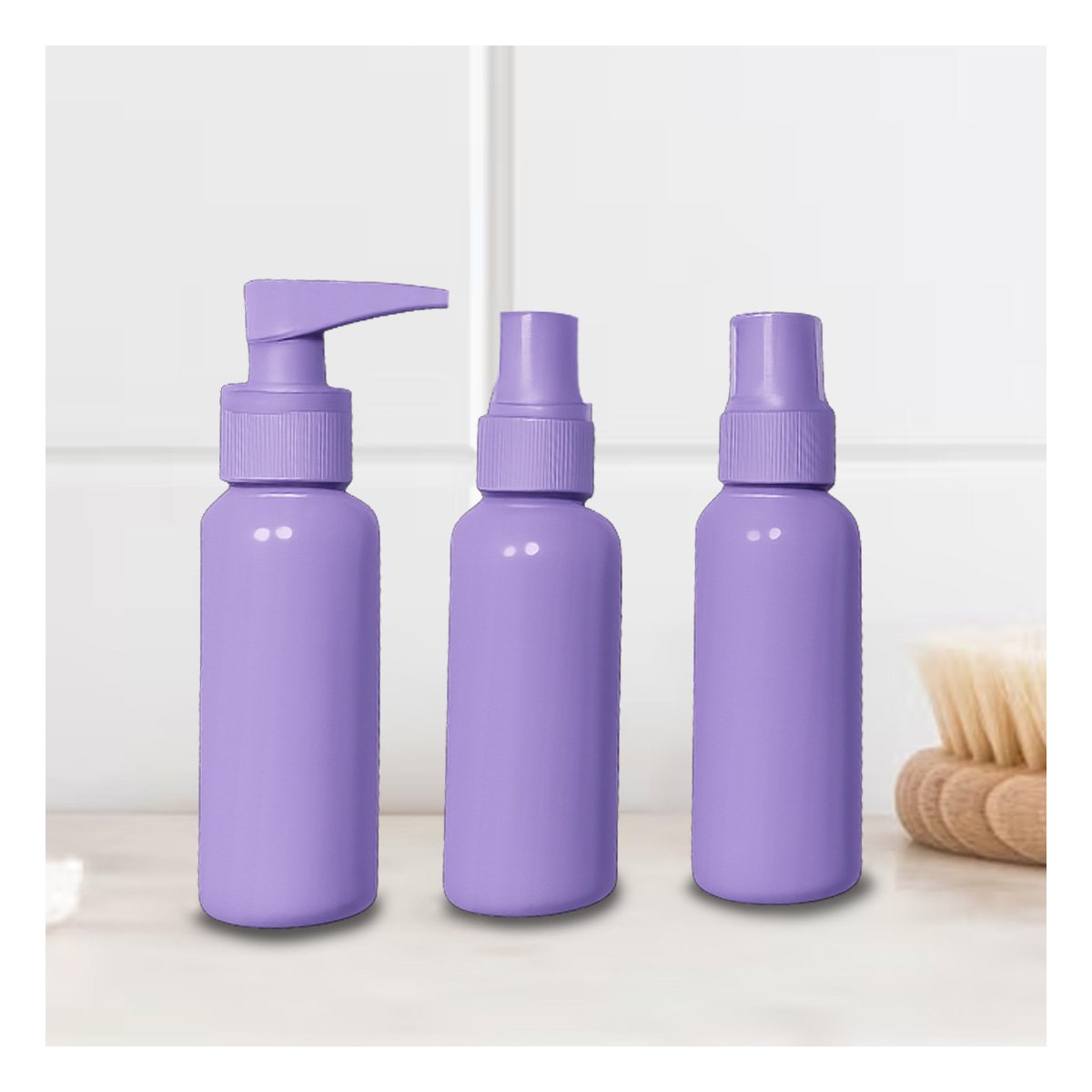 JUEGO DE FRASCOS PORTATILES 7 PIEZAS LILA PARA PRODUCTOS LIQUIDOS Y HIGIENICOS - 2