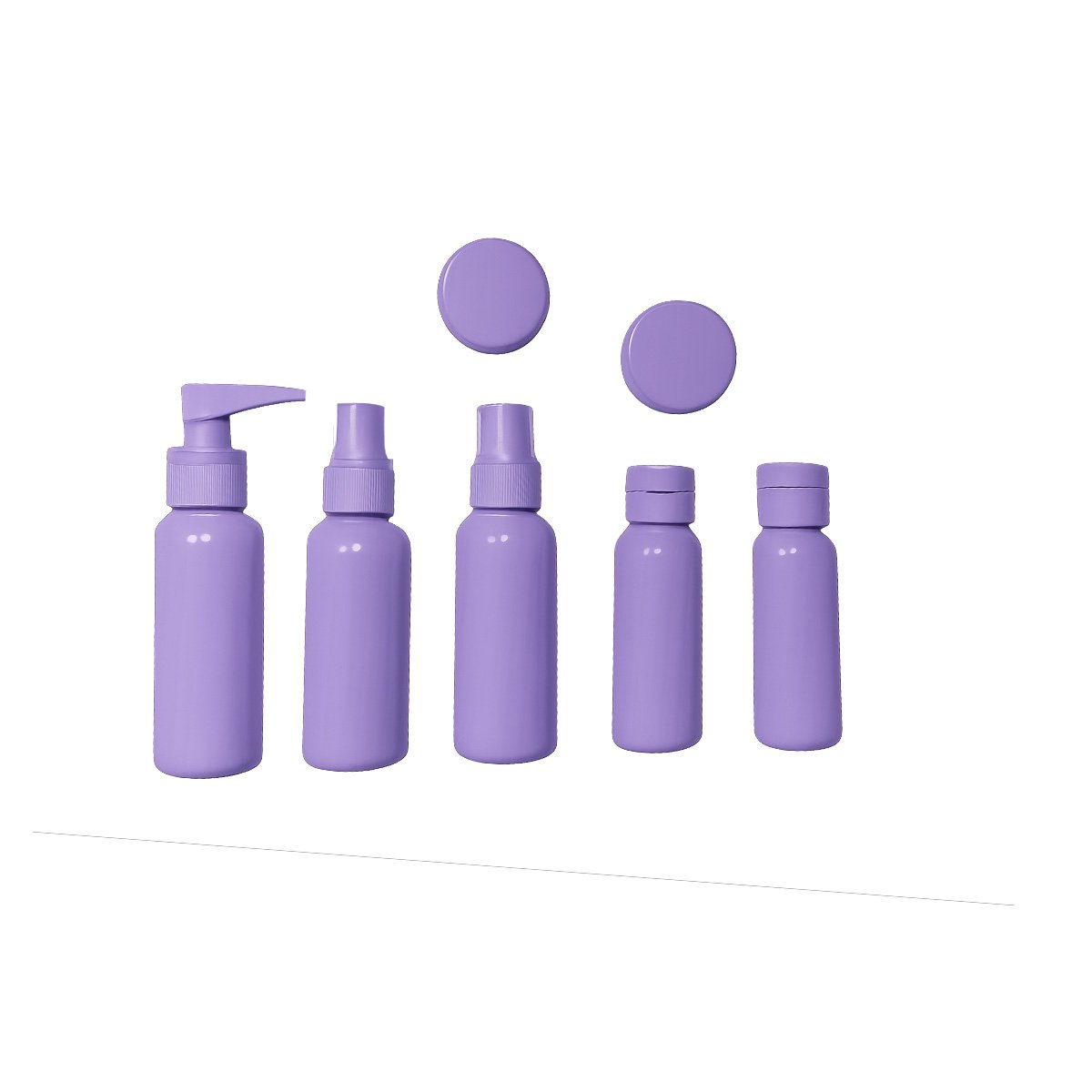 JUEGO DE FRASCOS PORTATILES 7 PIEZAS LILA PARA PRODUCTOS LIQUIDOS Y HIGIENICOS - 3