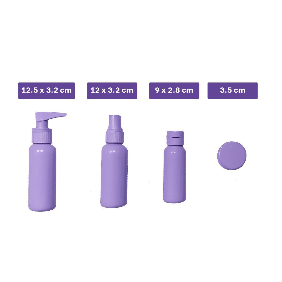 JUEGO DE FRASCOS PORTATILES 7 PIEZAS LILA PARA PRODUCTOS LIQUIDOS Y HIGIENICOS - 4
