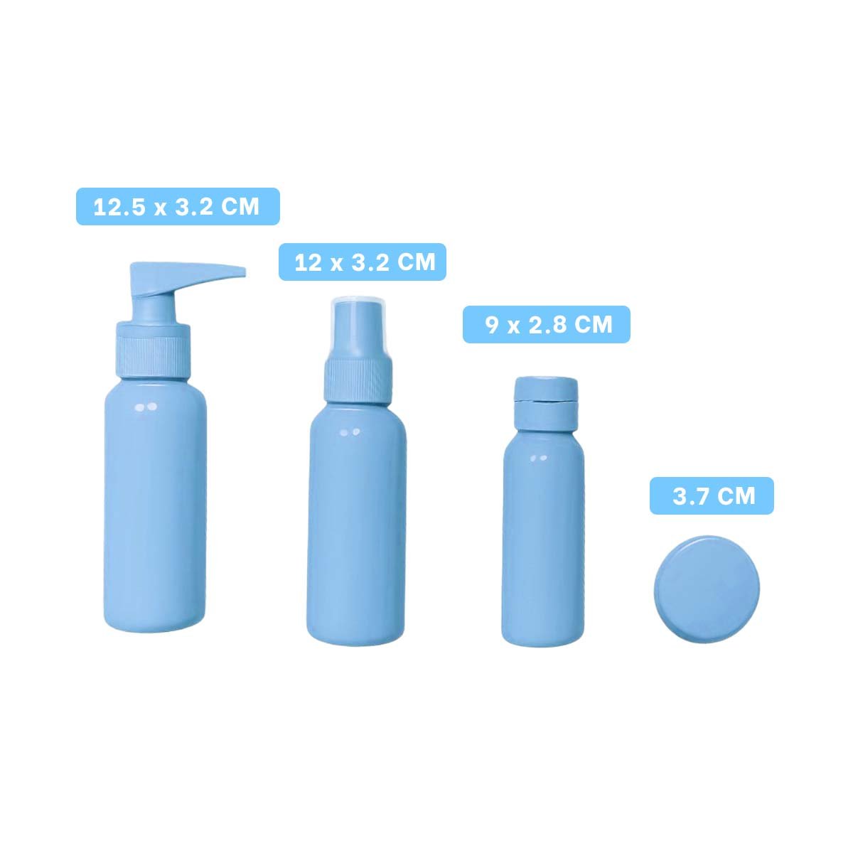 JUEGO DE FRASCOS PORTATILES 7 PIEZAS CELESTE PARA PRODUCTOS LIQUIDOS Y HIGIENICOS - 4