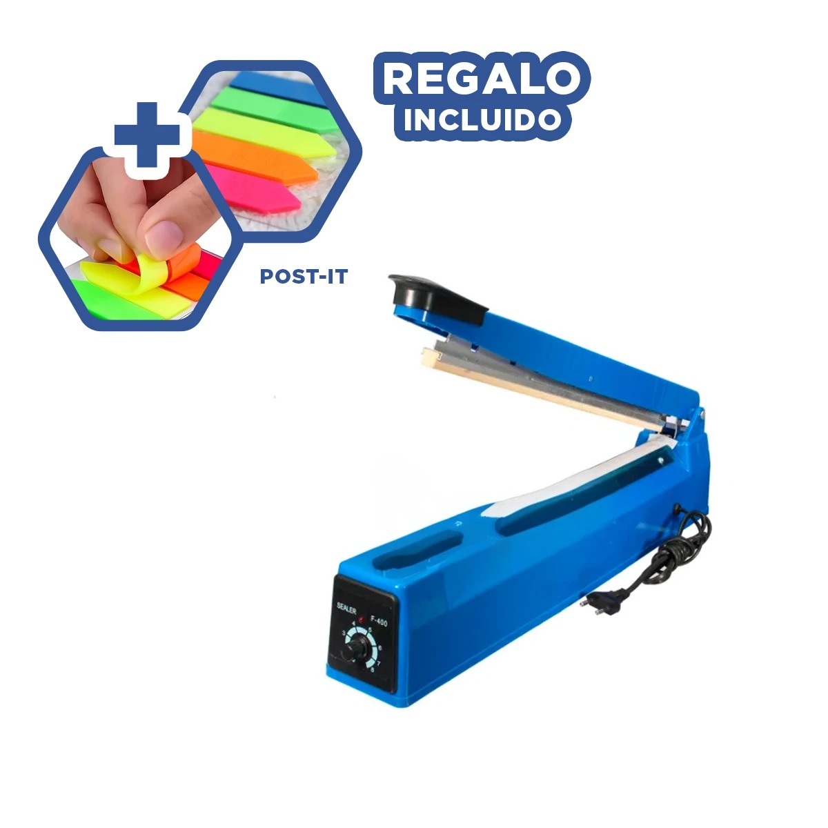 PACK4 MAQUINA SELLADORA 400MM AZUL Y+BANDERITAS ADHESIVAS - 1
