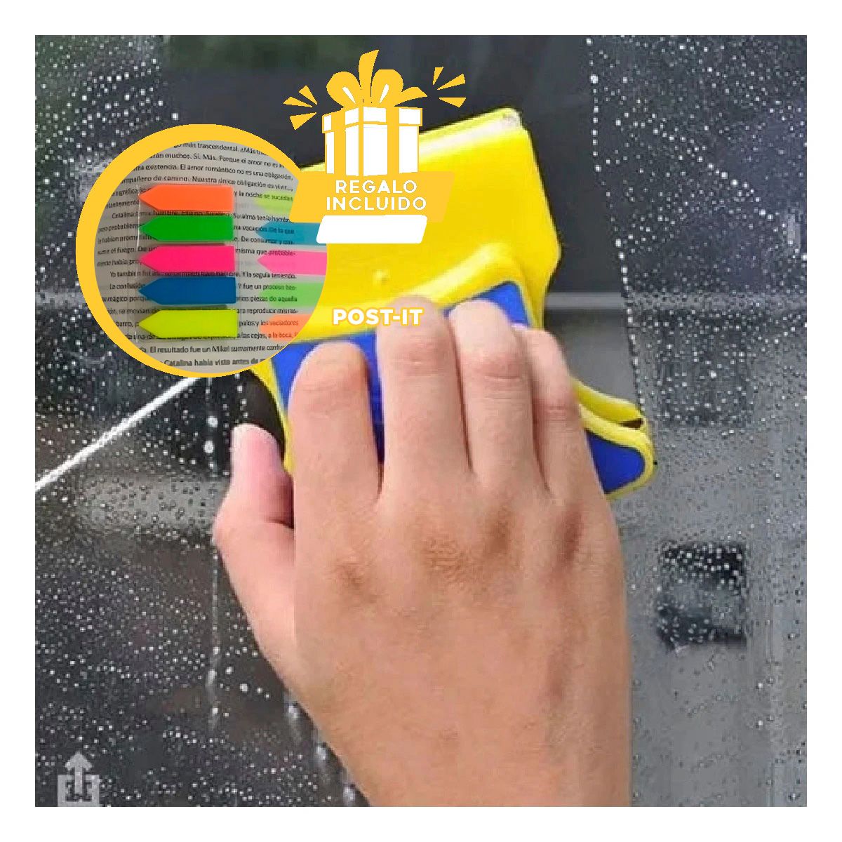 PACK6 LIMPIA CRISTAL EN AZUL AMARILLO Y+BANDERITAS ADHESIVAS - 1