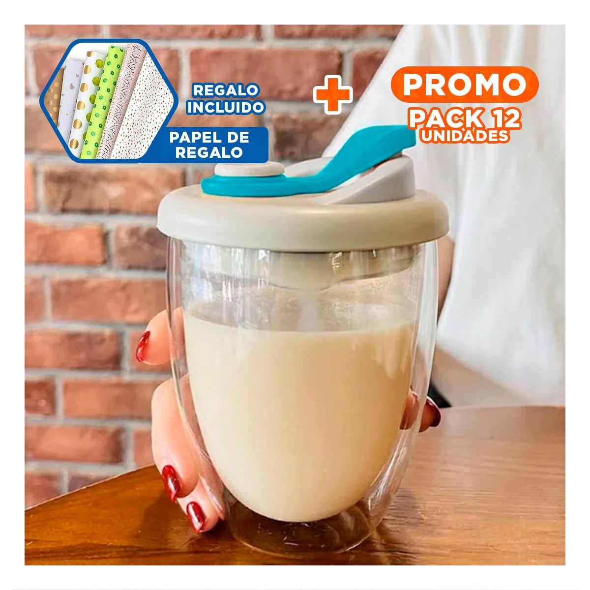 PACK12 INFUSOR DE CRISTAL DE 1000ML CON 4 TAZAS DE 150ML BASE ONDEADO NEGRO Y+PAPEL REGALO - 1