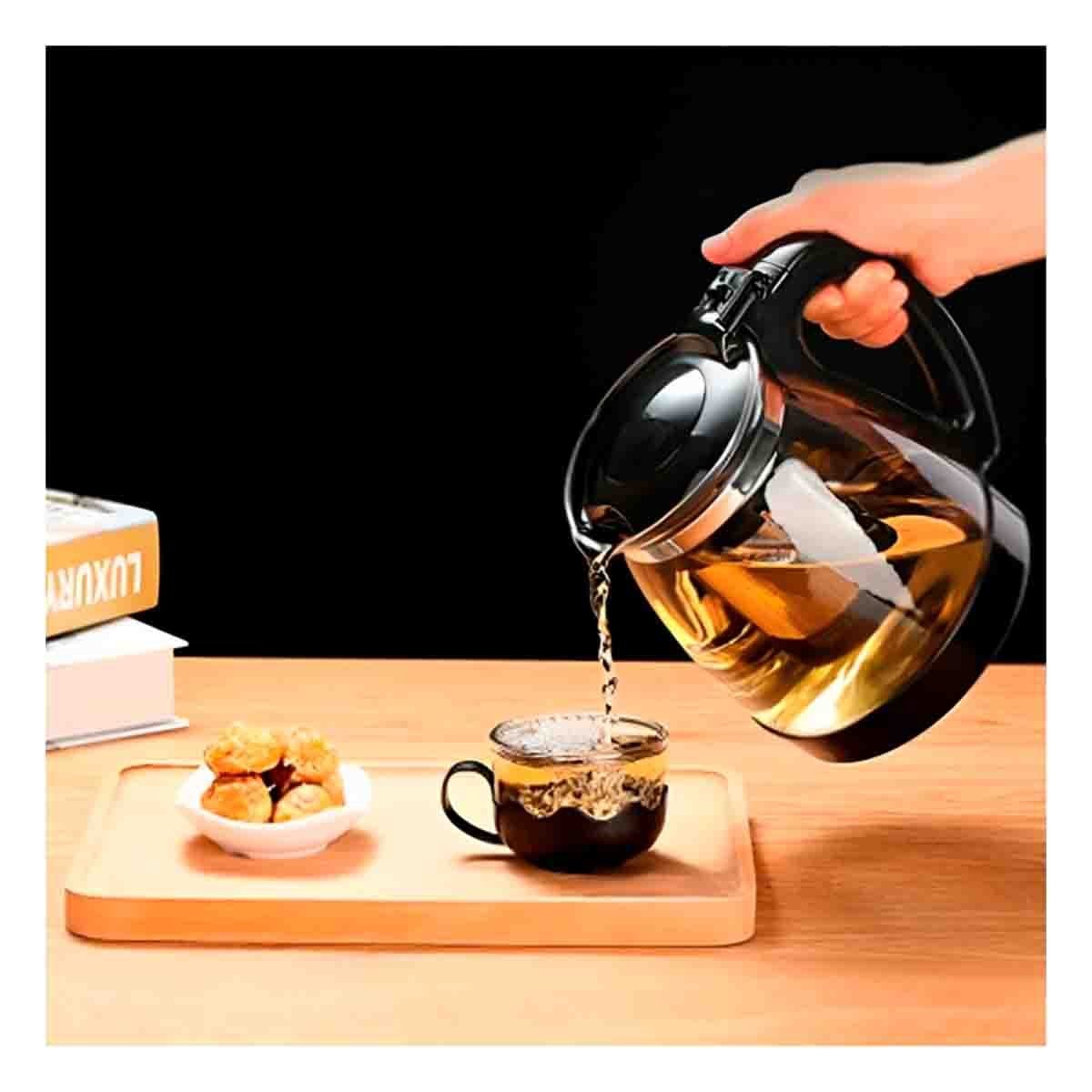 PACK12 INFUSOR DE CRISTAL DE 1000ML CON 4 TAZAS DE 150ML BASE ONDEADO NEGRO Y+PAPEL REGALO - 3