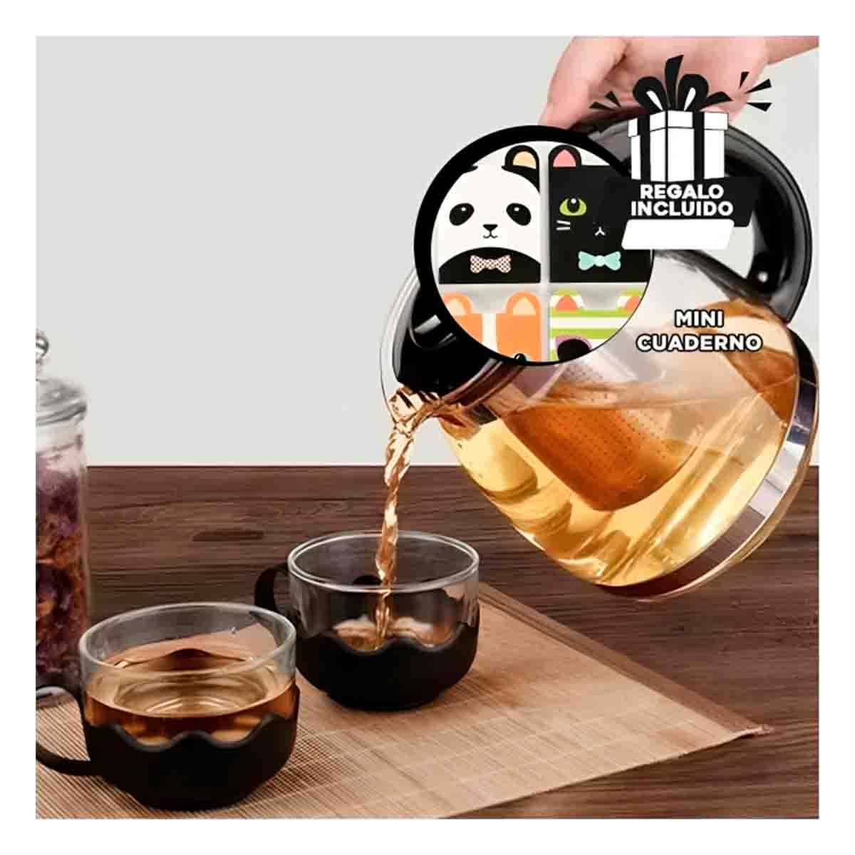 PACK6 TETERA DE VIDRIO NEGRO 1000ML Y+REGALO AGENDITA - 1