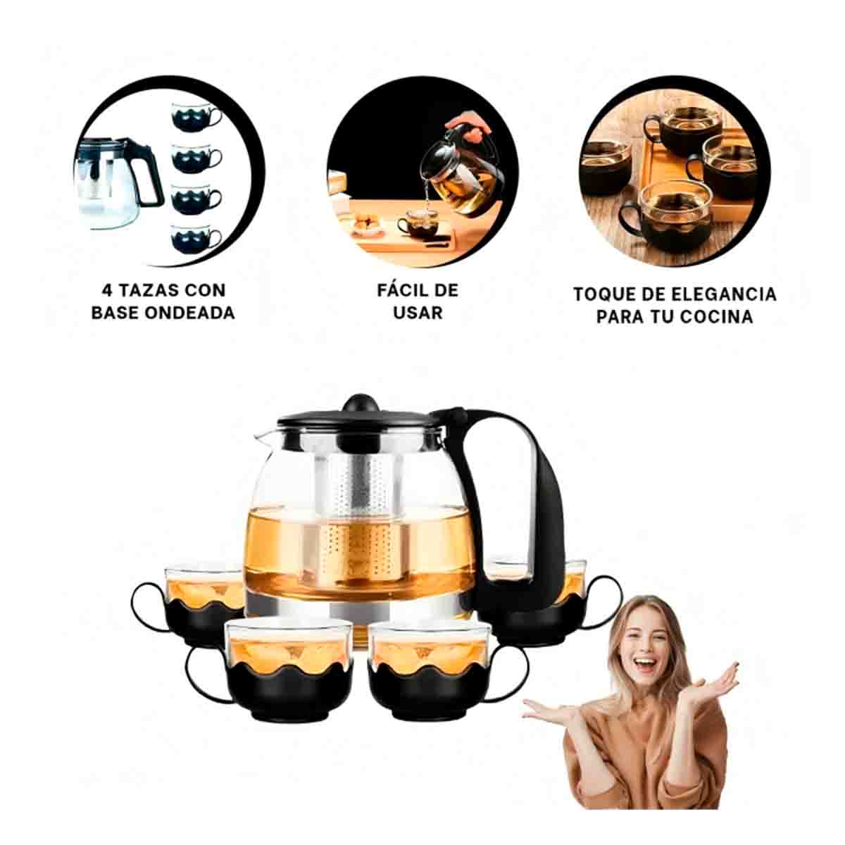 PACK6 TETERA DE VIDRIO NEGRO 1000ML Y+REGALO AGENDITA - 3