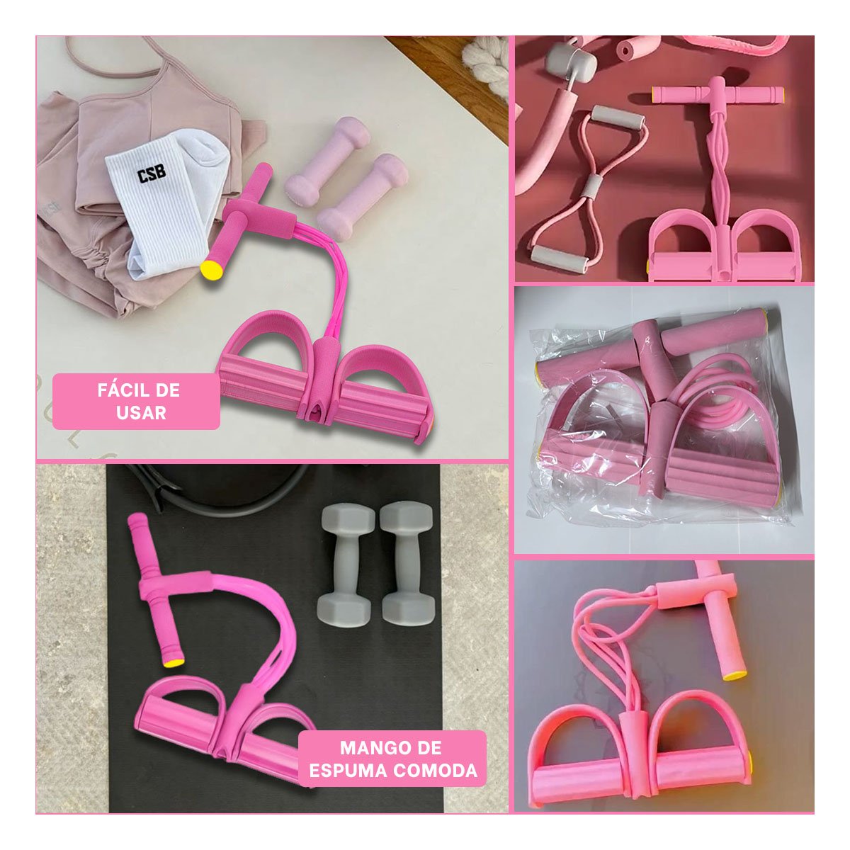 PACK4 EXTENDOR TENSOR DE PEDAL ROSADO CLARO COMODO Y FLEXIBLE PARA EJERCICIO Y+REGALO STICKER - 2
