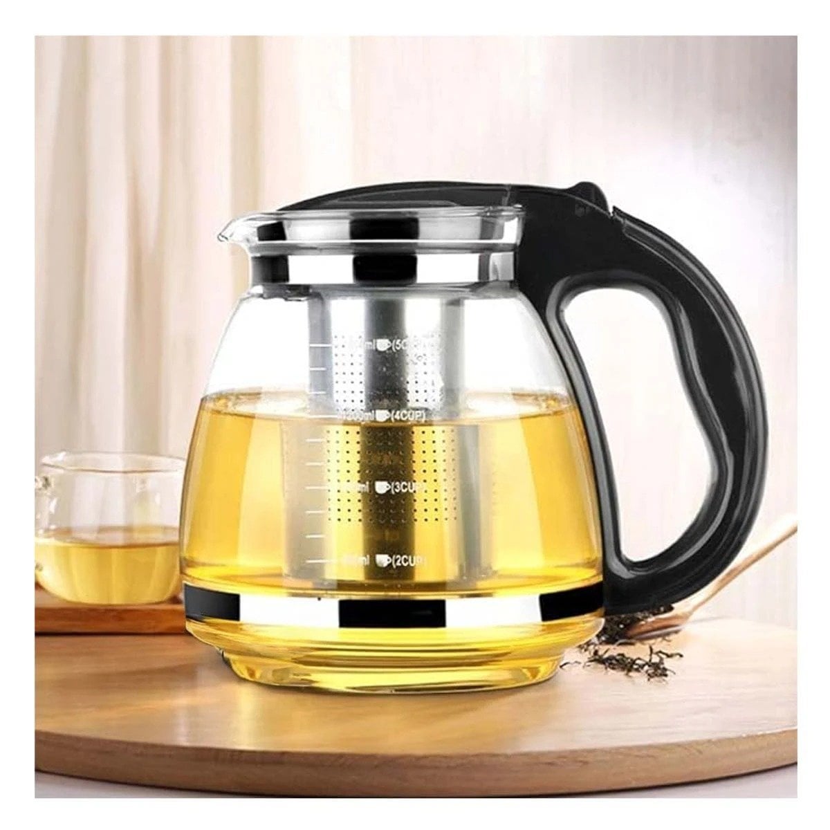 INFUSOR PARA TE DE 1000ML CON 4 TAZAS DE 150ML TRANSPARENTE BASE ONDEADO NEGRO - 1