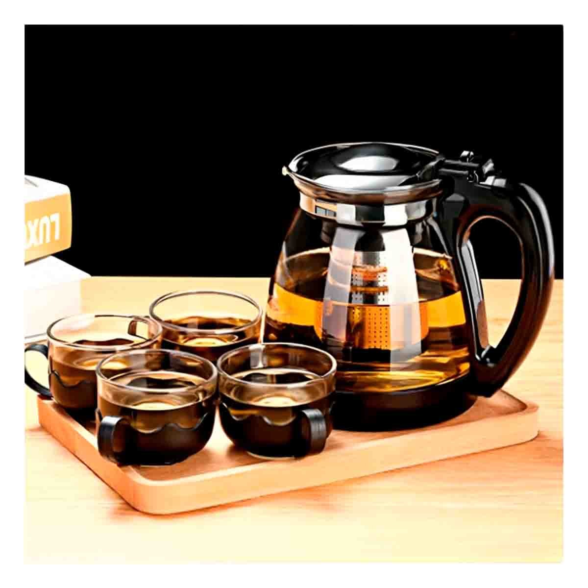 PACK4 TETERA CON BASE NEGRA DE 1000ML Y 4 TAZAS DE 150ML TRANSPARENTE PARA CASA - 3