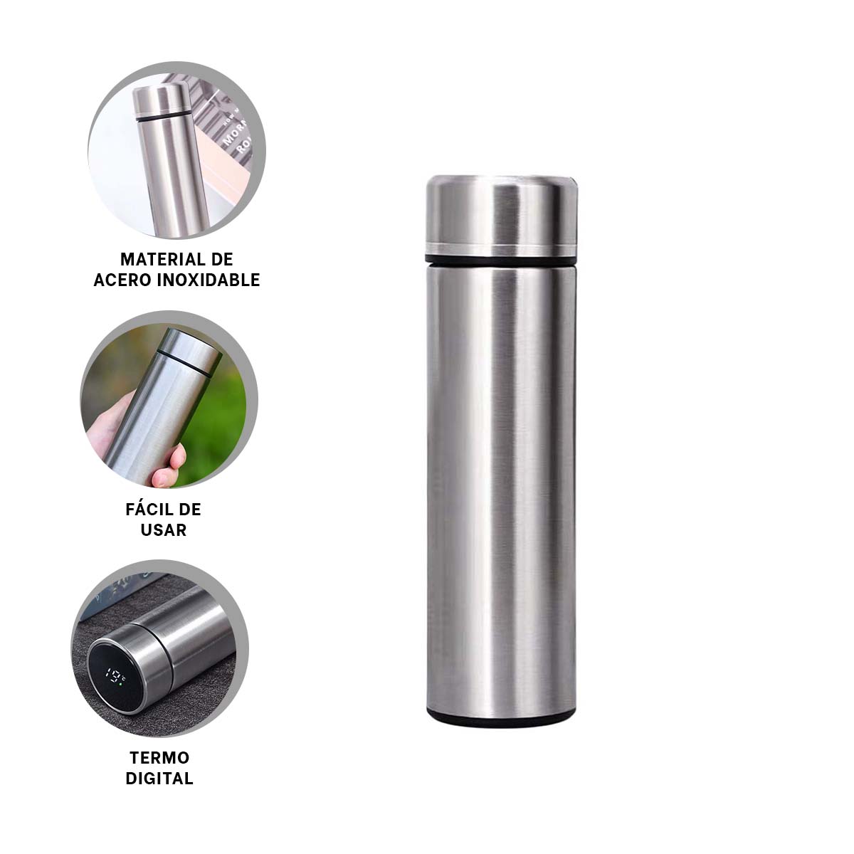 TOMATODO CON CAPACIDAD 500 ML PLATEADO Y+REGALO AGENDITA - 3