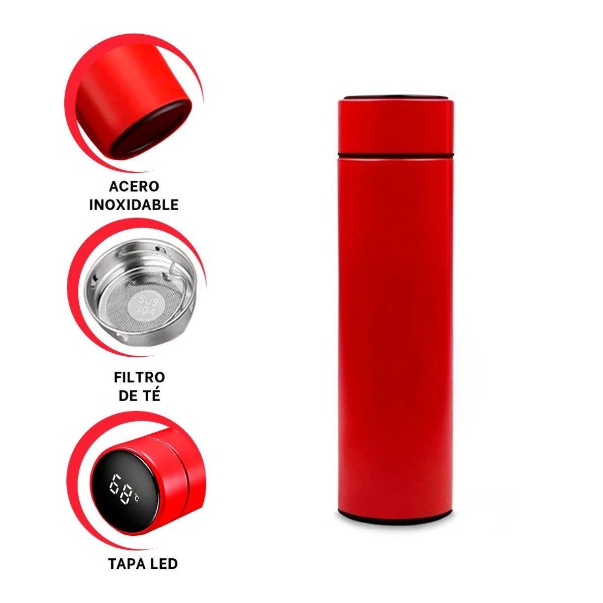 PACK12 TOMATODO TERMICO DE 500 ML EN ROJO Y+LIGAS DE REGALO - 3
