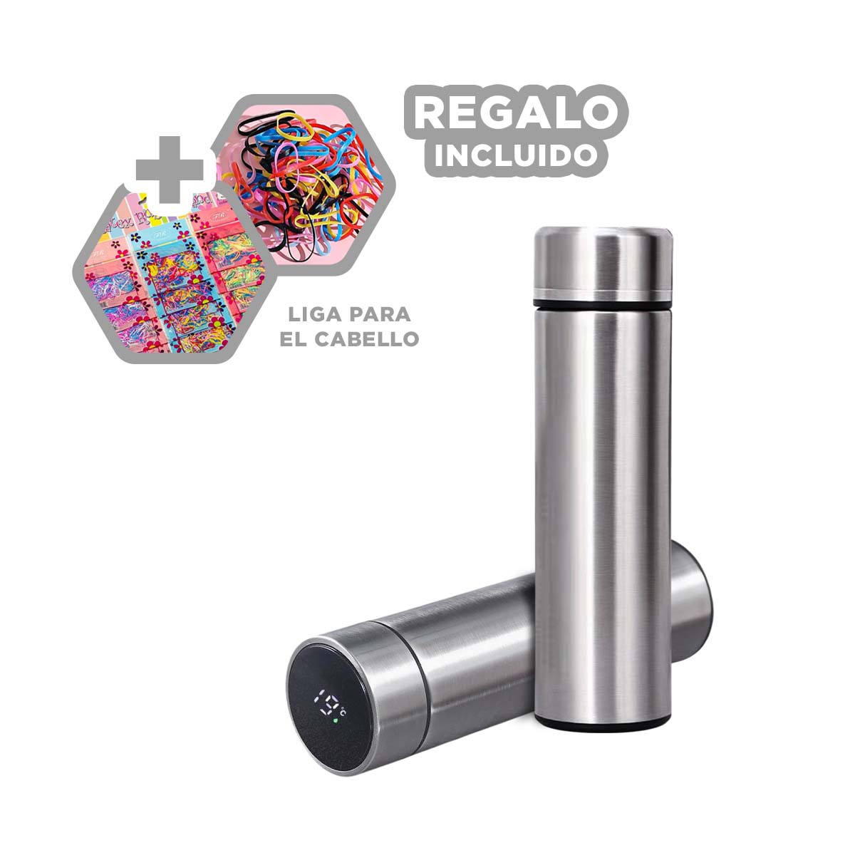BOTELLA E INFUSOR DE TE PLATEADO Y+REGALO LIGAS PARA PEINAR - 1
