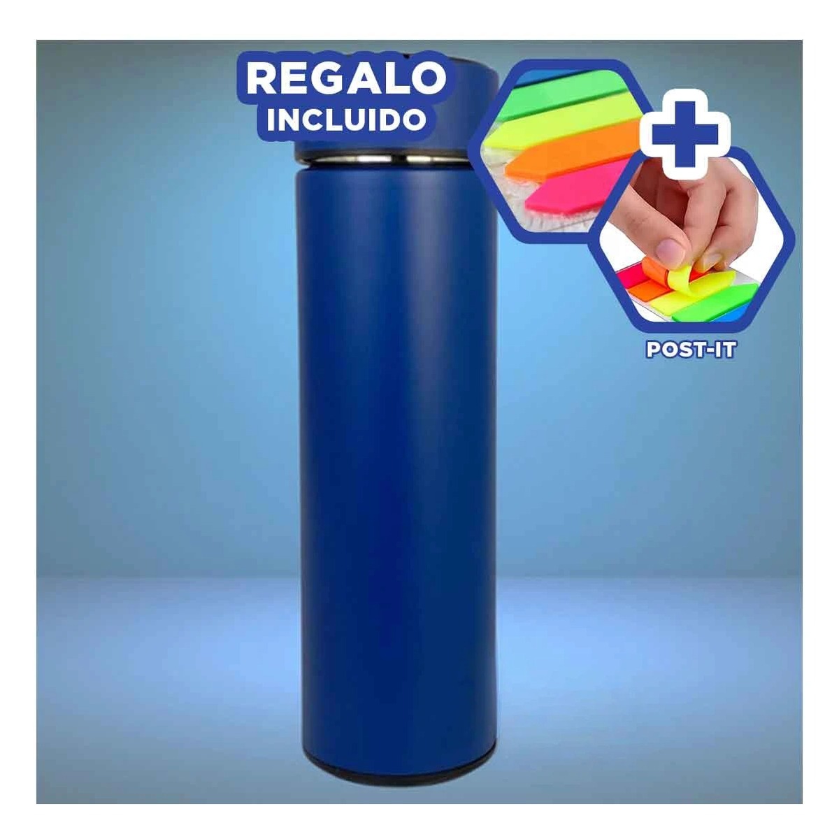 PACK12 TOMATODO DE 500 ML EN AZUL Y+BANDERITAS ADHESIVAS - 1