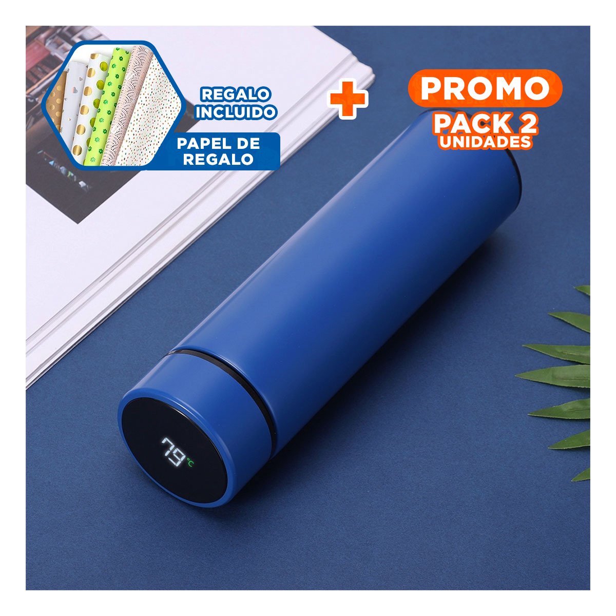 PACK2 RECIPIENTE DIGITAL PRACTICO 500 ML CON FILTRO DE TE PARA HOGAR AZUL Y+PAPEL REGALO - 1