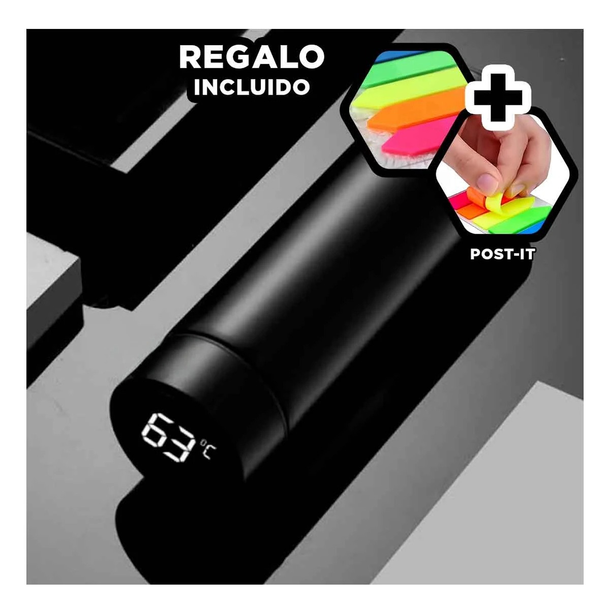 PACK12 TOMATODO DE 500 ML EN NEGRO Y+BANDERITAS ADHESIVAS - 1