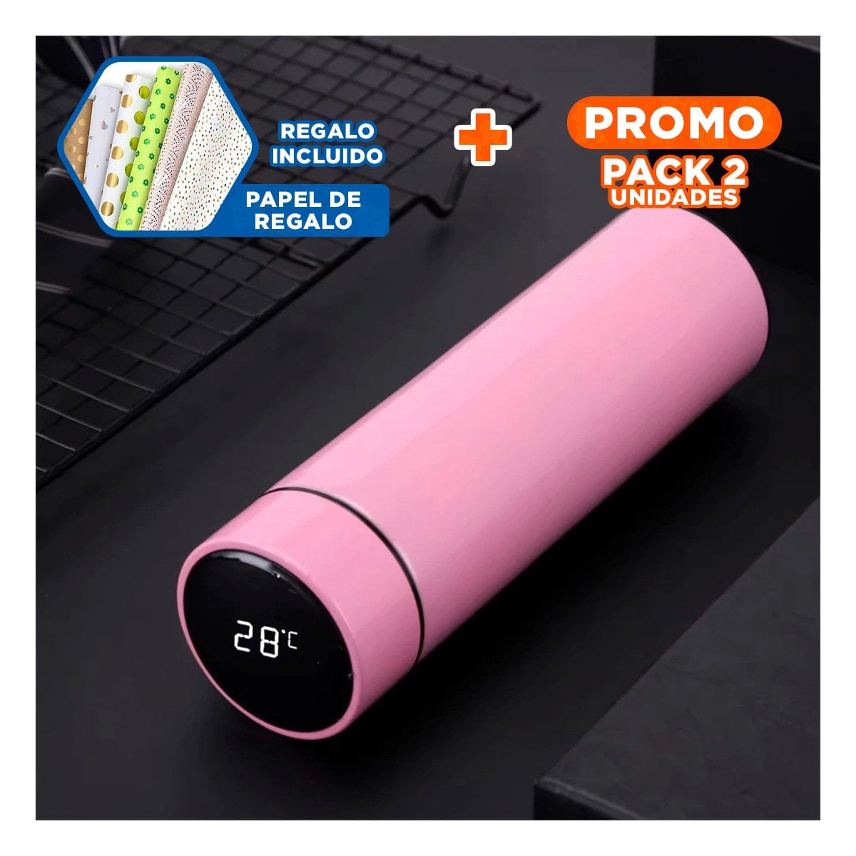 PACK2 ENVASE DE TE PORTATIL 500 ML CON FILTRO DIGITAL PARA MANTENER BEBIDAS Y+PAPEL REGALO - 1