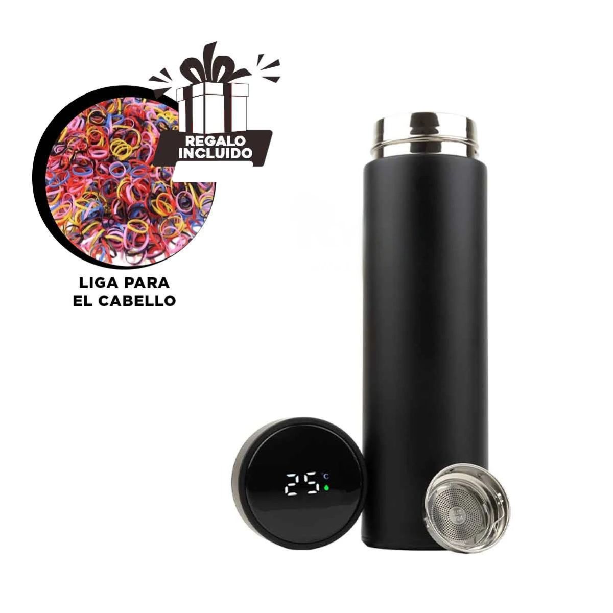 PACK6 TERMO CON CAPACIDAD DE 500 ML NEGRO Y+LIGAS DE REGALO - 1