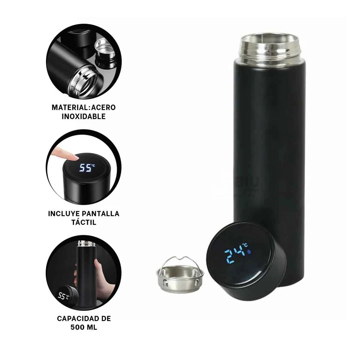 PACK6 TERMO CON CAPACIDAD DE 500 ML NEGRO Y+LIGAS DE REGALO - 3