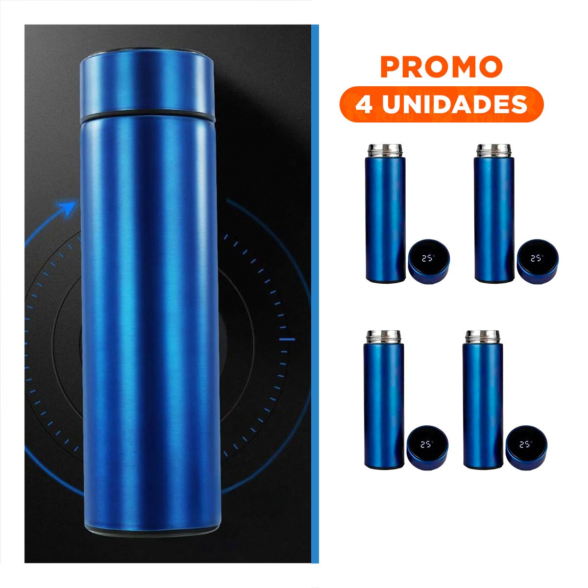 PACK4 VASO TERMICO LIGERO 500 ML CON FILTRO DE TE PARA VIAJES AZUL Y+REGALO STICKER - 1