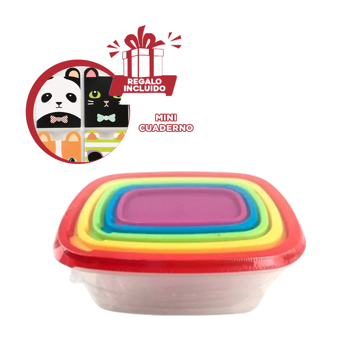 TAPER PRACTICO PARA ALIMENTOS 5PZS Y+REGALO AGENDITA - 1