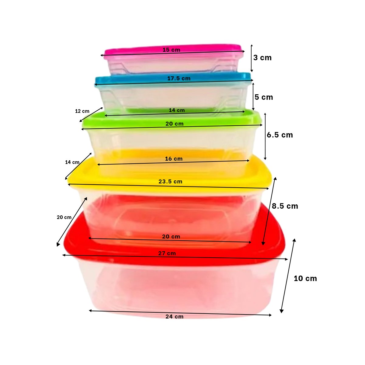 CONTENEDOR RECTANGULAR 5 PIEZAS MULTICOLOR PARA ORGANIZACION Y+LIGAS REGALO - 4