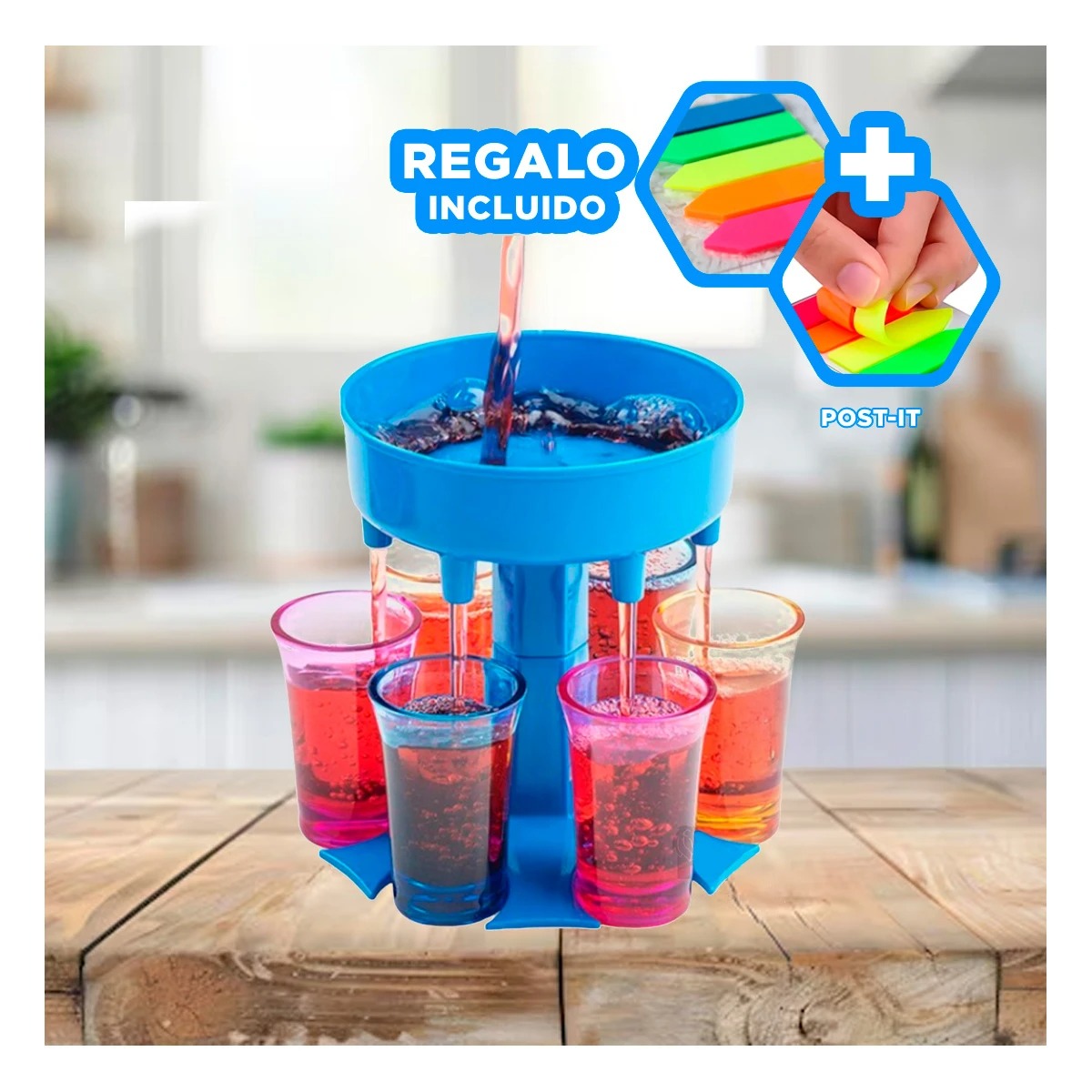 PACK6 DISPENSADOR DE TRAGUITO CELESTE Y+BANDERITAS ADHESIVAS - 1