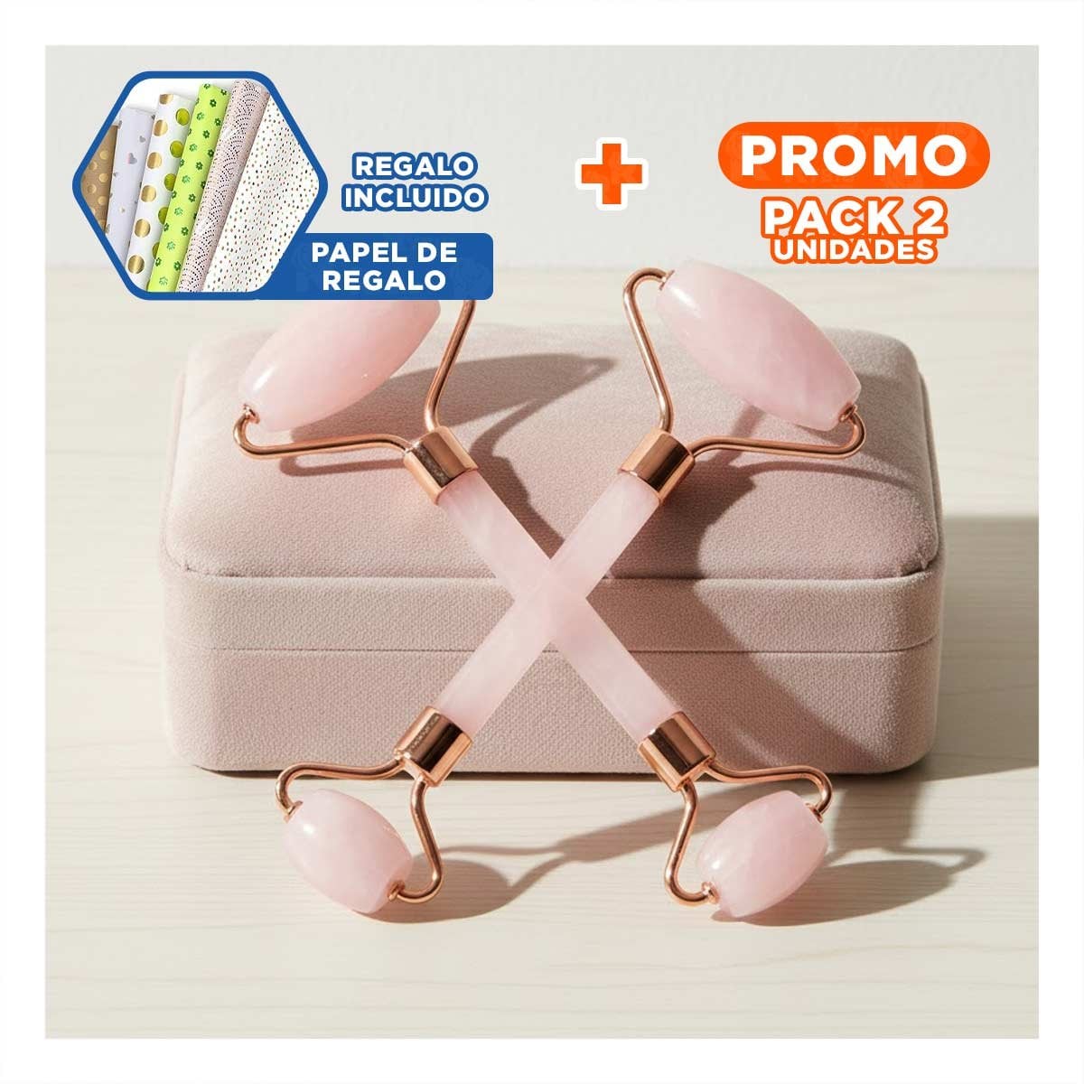 PACK2 COMBO 1 DE CUARZO ROSADO MARMOLEADO PARA RUTINA DE BELLEZA Y+PAPEL REGALO - 1