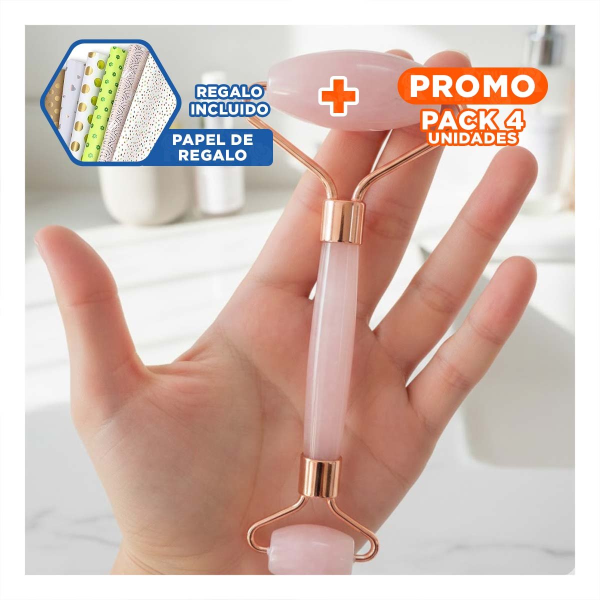 PACK4 SET 1 DE BELLEZA CUARZO ROSADO MARMOLEADO PARA CUIDADO DIARIO Y+PAPEL REGALO - 1