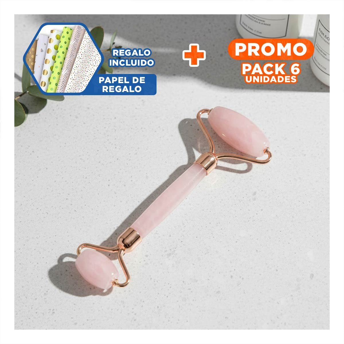 PACK6 EQUIPO 1 DE CUARZO ROSADO MARMOLEADO PARA LIMPIEZA FACIAL Y+PAPEL REGALO - 1