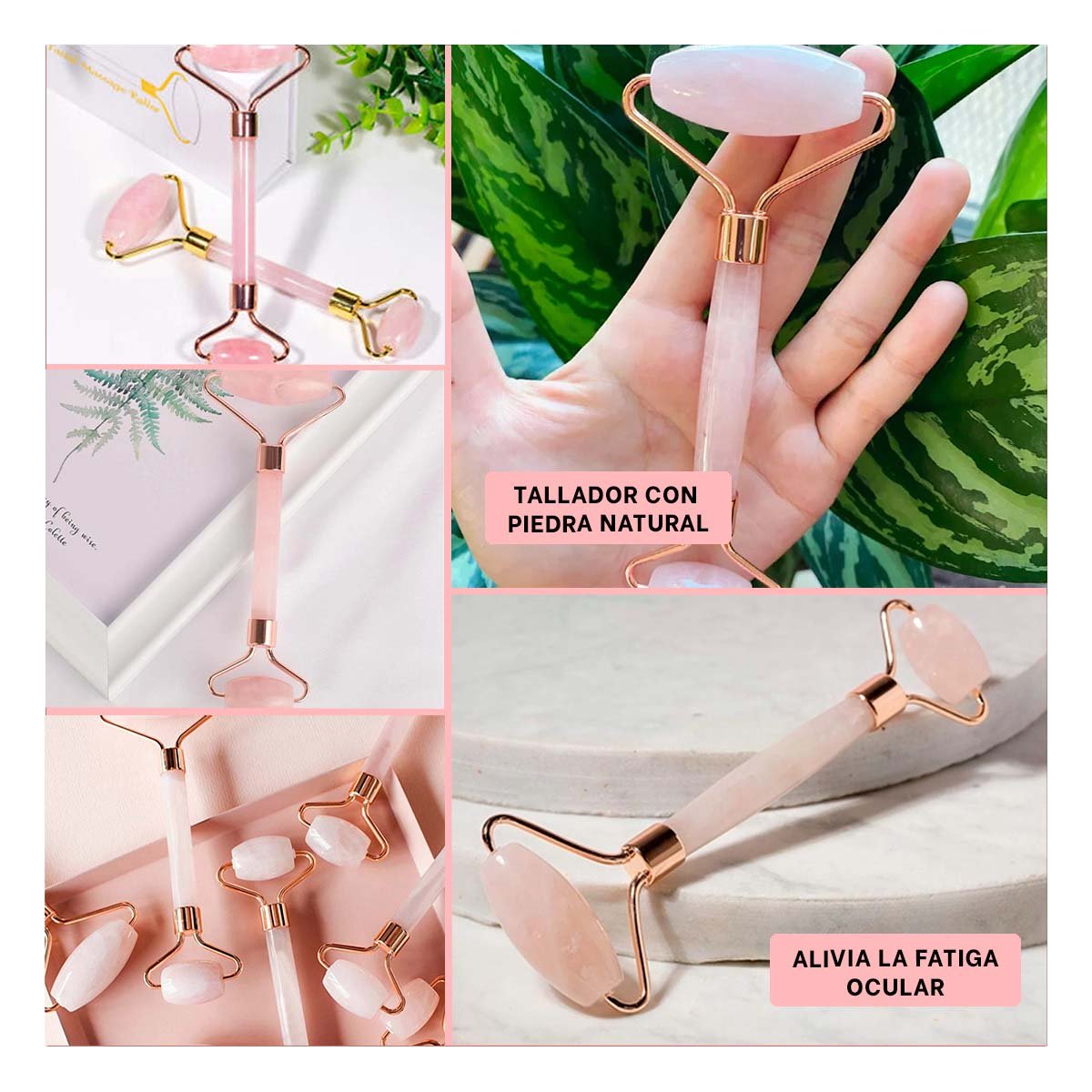 PACK6 EQUIPO 1 DE CUARZO ROSADO MARMOLEADO PARA LIMPIEZA FACIAL Y+PAPEL REGALO - 3