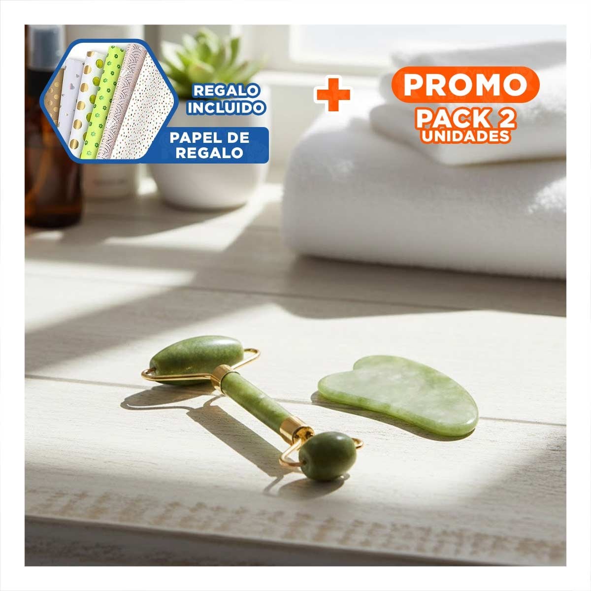 PACK2 COMBO 1 DE CUARZO ROSADO MARMOLEADO PARA RUTINA DE BELLEZA Y+PAPEL REGALO - 1